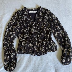 ASTR floral, ruffle, mesh arm blouse